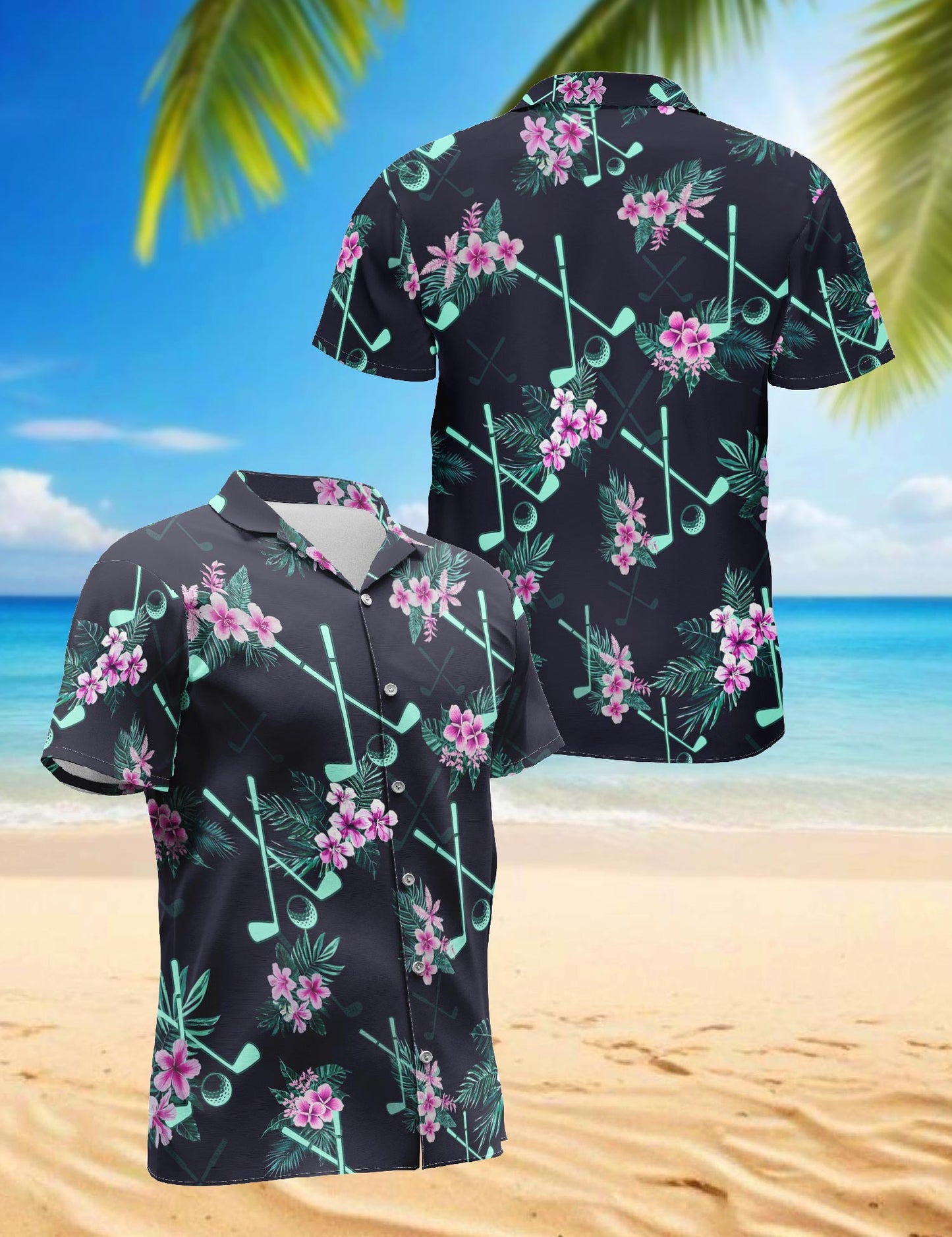 Netecom Golf Hawaiian Shirt for Men, Tropical Style, Button Down Summer Beach Short Sleeve, S-5XL