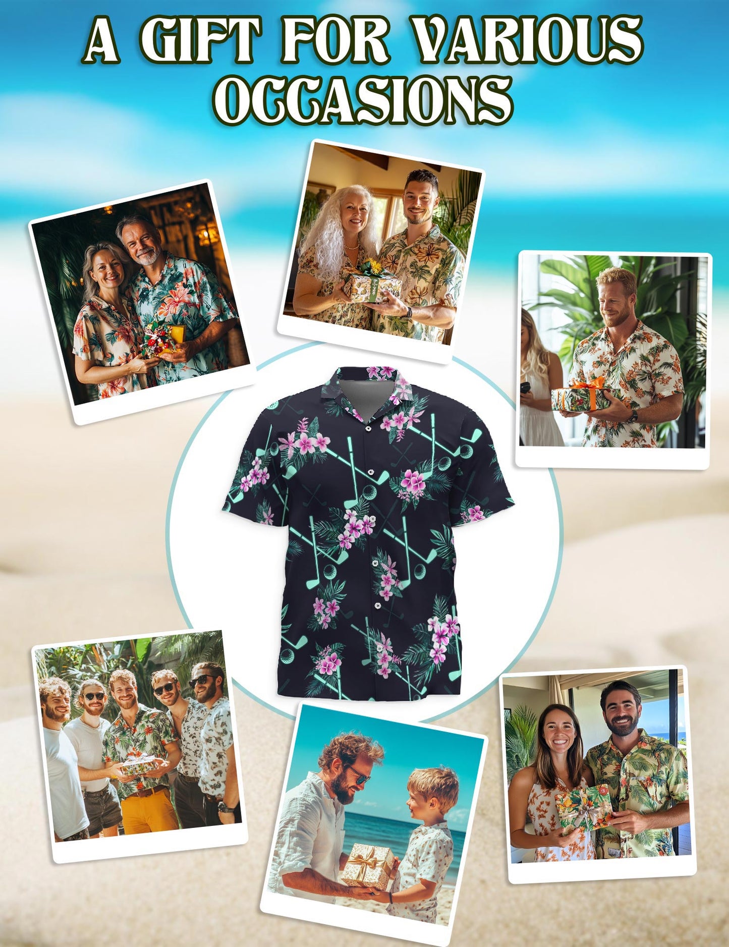 Netecom Golf Hawaiian Shirt for Men, Tropical Style, Button Down Summer Beach Short Sleeve, S-5XL