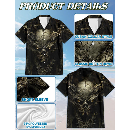 Netecom Gothic Dragon on Mutated Skull Hawaiian Shirt for Men, Button Down Summer Beach Short Sleeve, Sizes S-5XL