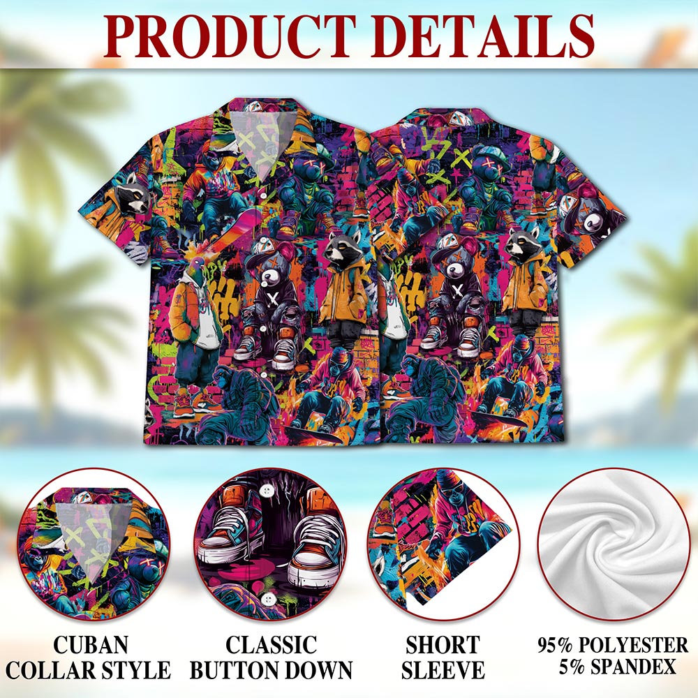 Netecom Graffiti Animal Hawaiian Shirt for Men Women, Graffiti Pop Art Button Down Summer Beach Short Sleeve Shirts, S-5XL