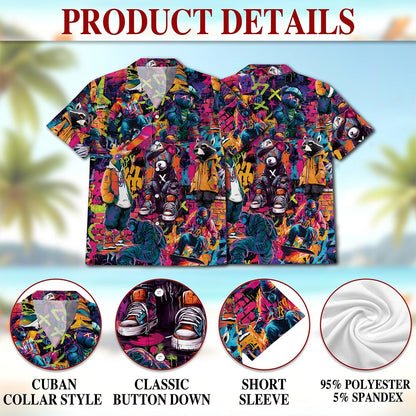 Netecom Graffiti Animal Hawaiian Shirt for Men Women, Graffiti Pop Art Button Down Summer Beach Short Sleeve Shirts, S-5XL