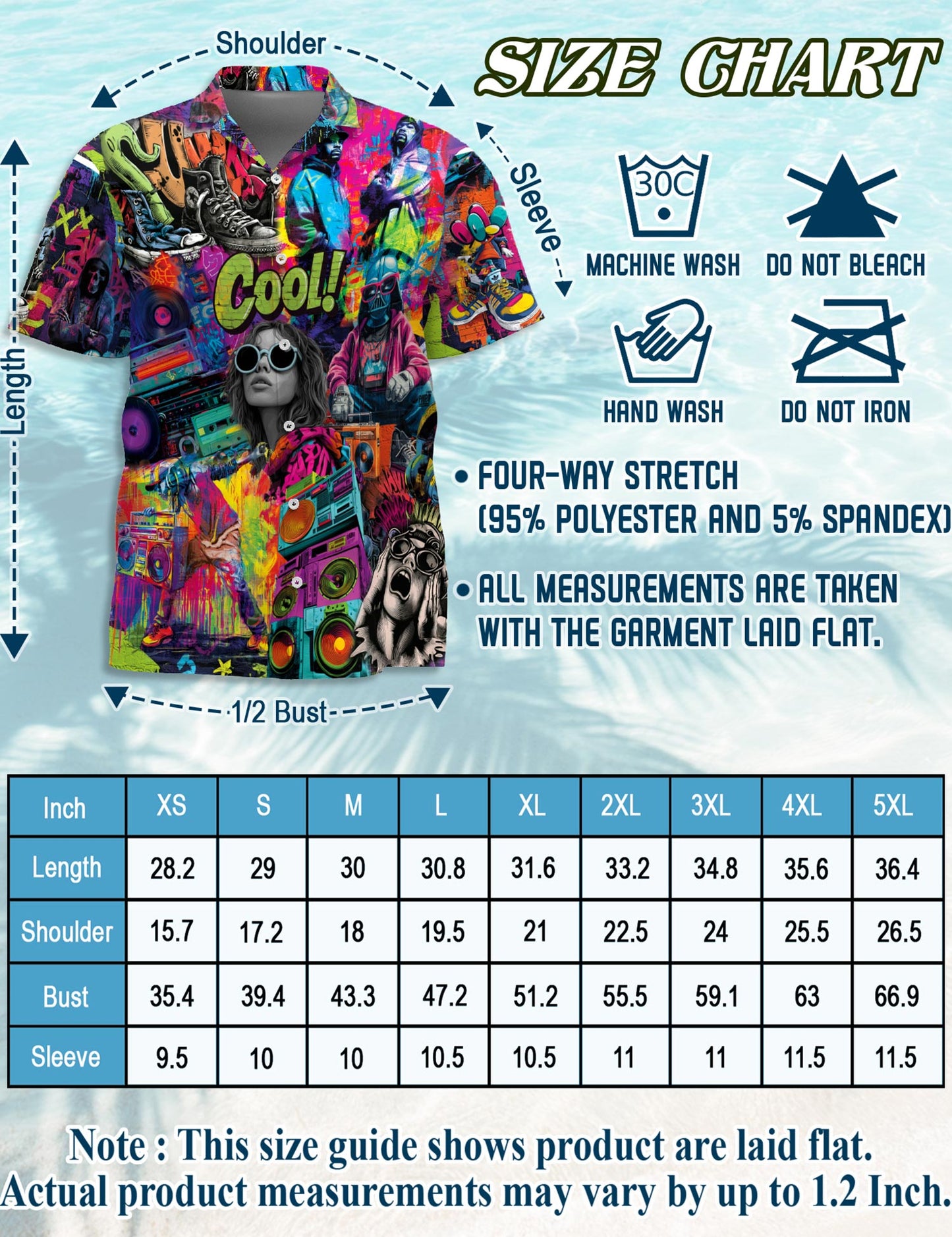 Netecom Graffiti Music Hawaiian Shirt for Men, Street Art Style, Button Down Summer Beach Short Sleeve, S-5XL