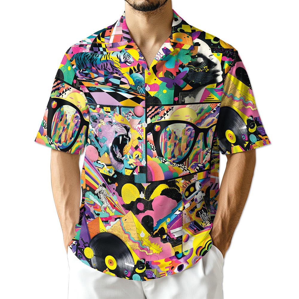 Netecom Graffiti Pop Art Hawaiian Shirt for Men Women, Lion Lover Gifts, Animal Button Down Summer Aloha Beach Shirts, S-5XL