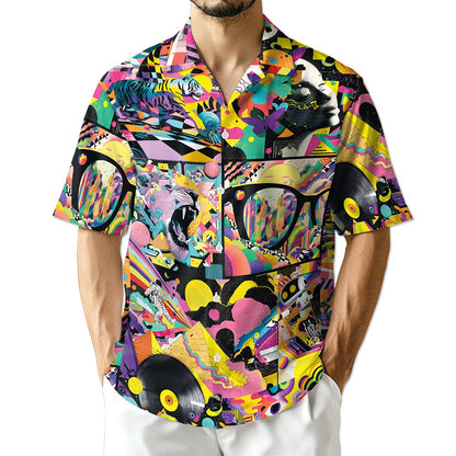 Netecom Graffiti Pop Art Hawaiian Shirt for Men Women, Lion Lover Gifts, Animal Button Down Summer Aloha Beach Shirts, S-5XL
