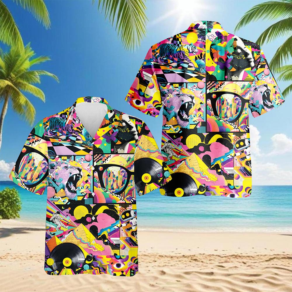 Netecom Graffiti Pop Art Hawaiian Shirt for Men Women, Lion Lover Gifts, Animal Button Down Summer Aloha Beach Shirts, S-5XL