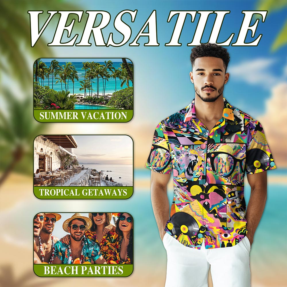 Netecom Graffiti Pop Art Hawaiian Shirt for Men Women, Lion Lover Gifts, Animal Button Down Summer Aloha Beach Shirts, S-5XL