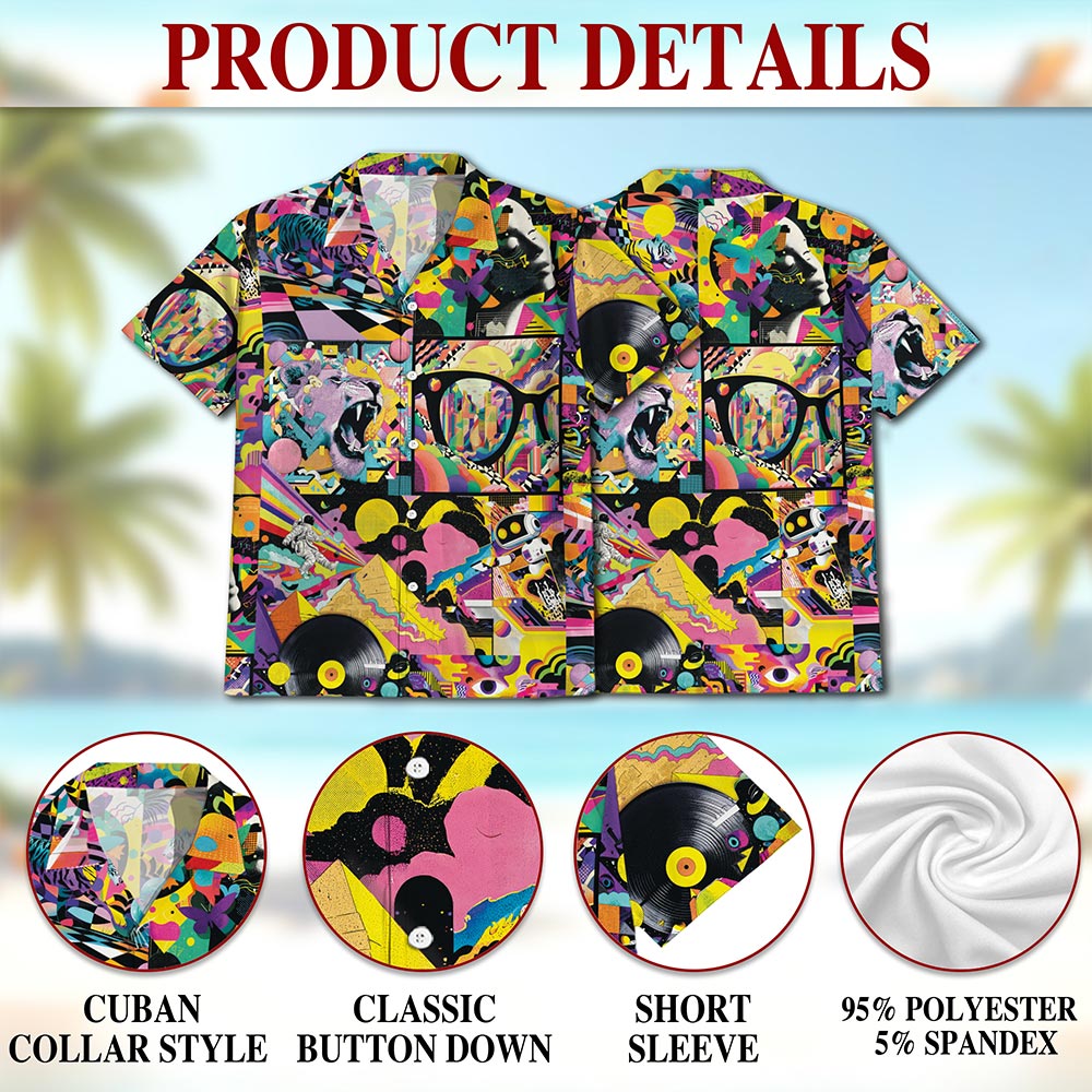 Netecom Graffiti Pop Art Hawaiian Shirt for Men Women, Lion Lover Gifts, Animal Button Down Summer Aloha Beach Shirts, S-5XL
