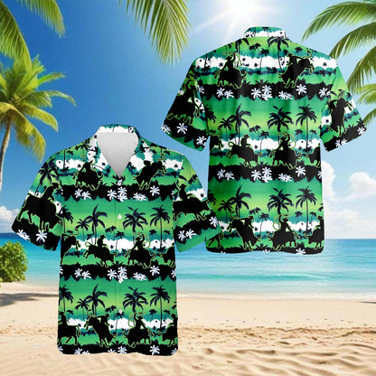 Netecom Green Bull Riding Palm Tree Hawaiian Shirt for Men, Button Down Summer Beach Short Sleeve, Tropical Style, Sizes S-5XL