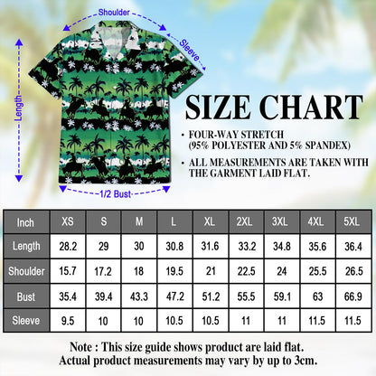 Netecom Green Bull Riding Palm Tree Hawaiian Shirt for Men, Button Down Summer Beach Short Sleeve, Tropical Style, Sizes S-5XL