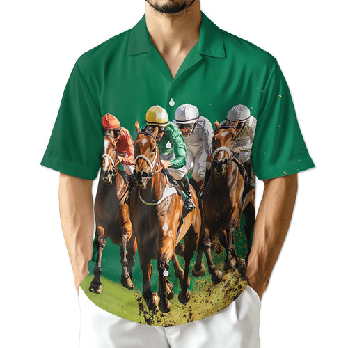 Netecom Green Horse Racing Hawaiian Shirt for Men