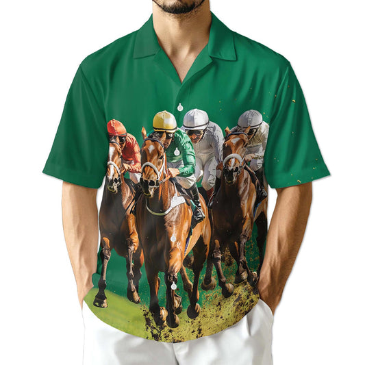Netecom Green Horse Racing Hawaiian Shirt for Men