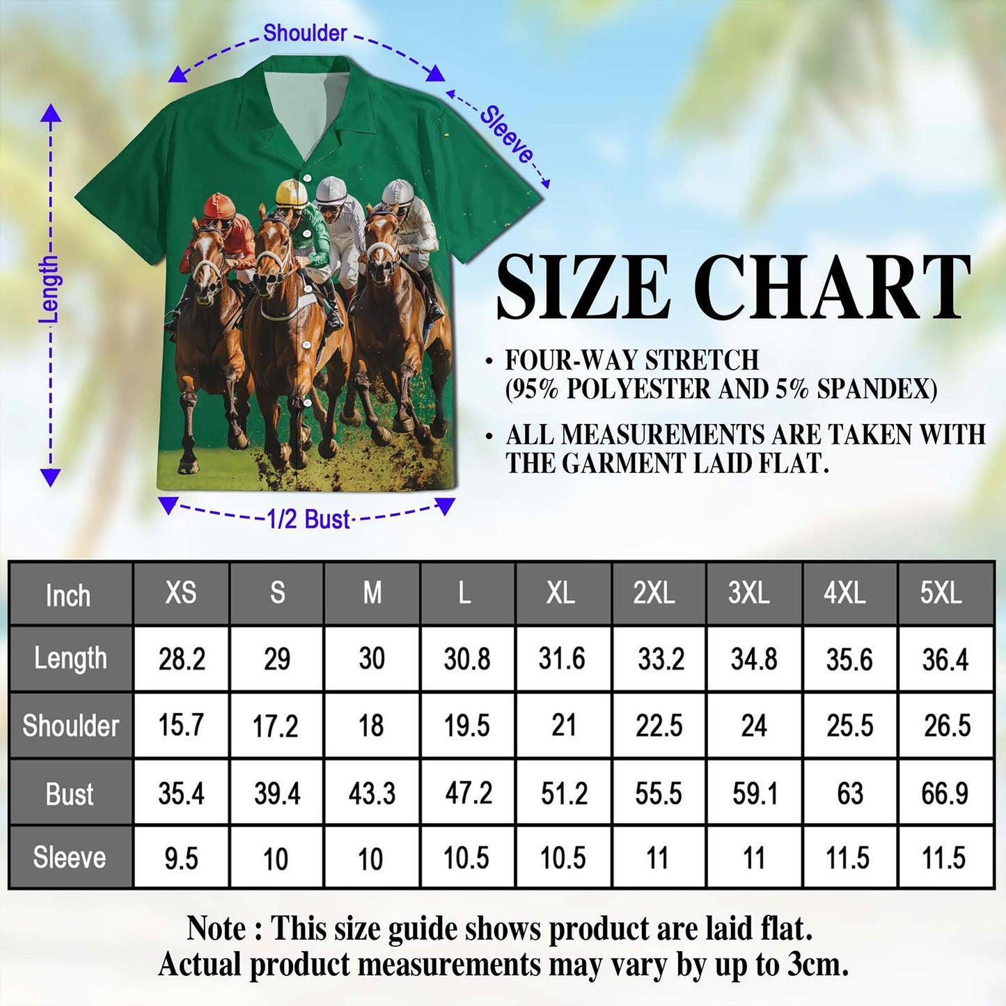 Netecom Green Horse Racing Hawaiian Shirt for Men, Button Down Summer Beach Short Sleeve, S-5XL