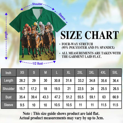 Netecom Green Horse Racing Hawaiian Shirt for Men, Button Down Summer Beach Short Sleeve, S-5XL