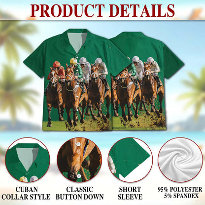 Netecom Green Horse Racing Hawaiian Shirt for Men, Button Down Summer Beach Short Sleeve, S-5XL