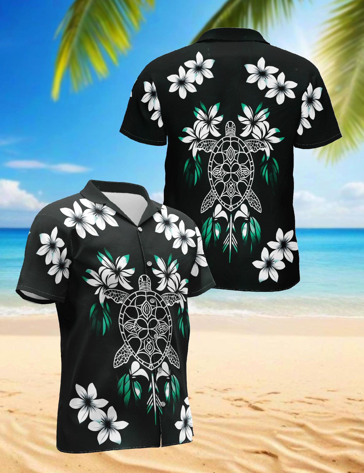 Netecom Green Turtle Hawaiian Shirt for Men, Button Down Summer Beach Short Sleeve, Vintage Style, Sizes S-5XL