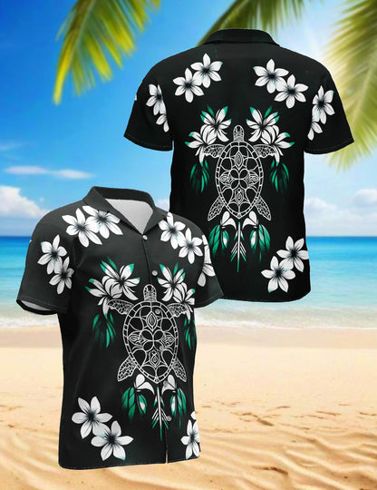 Netecom Green Turtle Hawaiian Shirt for Men, Button Down Summer Beach Short Sleeve, Vintage Style, Sizes S-5XL
