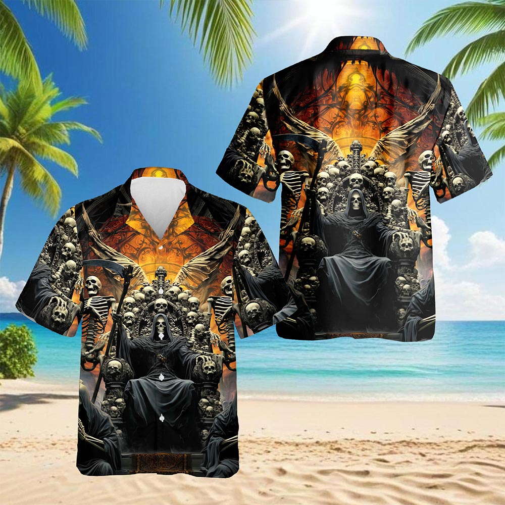Netecom Grim Reaper Dark Skull Hawaiian Shirt for Men Women, Retro Button Down Summer Aloha Beach Short Sleeve Shirts, S-5XL