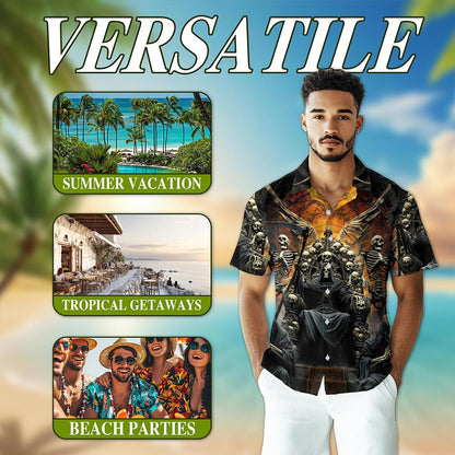 Netecom Grim Reaper Dark Skull Hawaiian Shirt for Men Women, Retro Button Down Summer Aloha Beach Short Sleeve Shirts, S-5XL