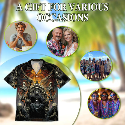 Netecom Grim Reaper Dark Skull Hawaiian Shirt for Men Women, Retro Button Down Summer Aloha Beach Short Sleeve Shirts, S-5XL