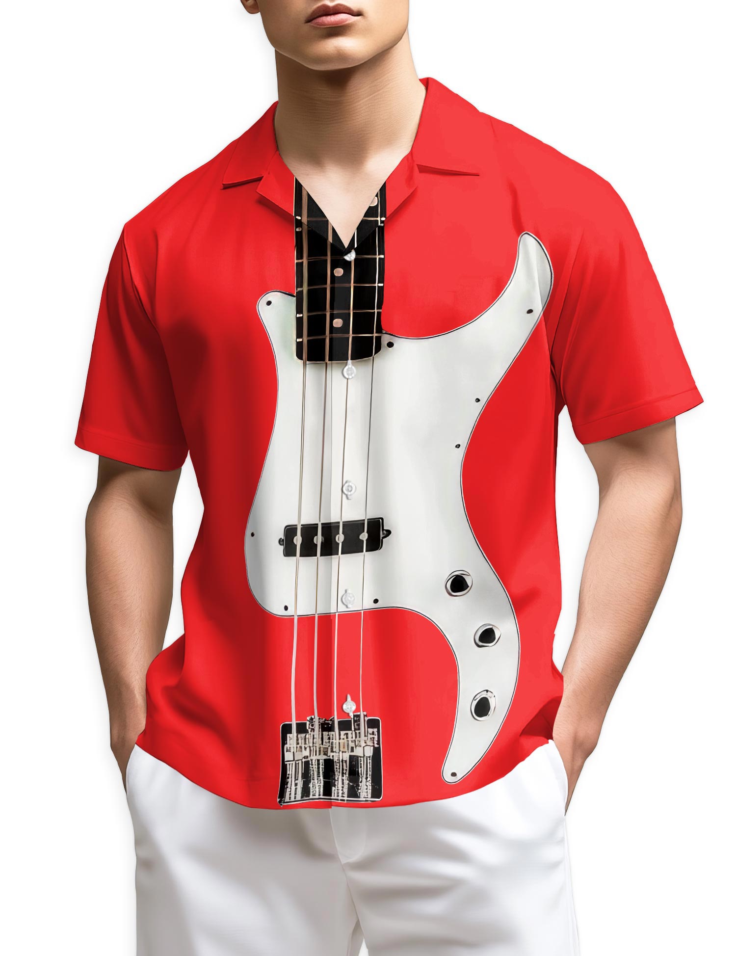 Netecom Red Bass Guitar Hawaiian Shirt for Men