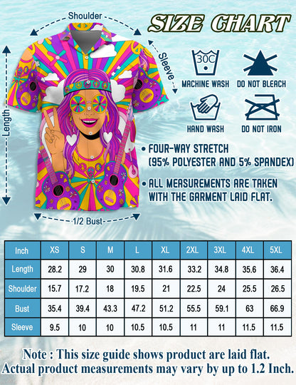 Netecom Guitar Hippie Hawaiian Shirt for Men, Hippie Style, Button Down Summer Beach Short Sleeve, S-5XL
