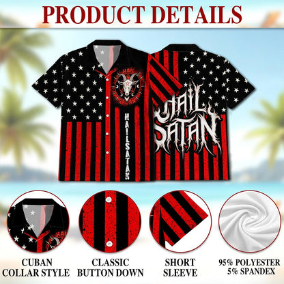 Vintage Occult-Themed American Flag Summer Shirt – Men’s Button Down Short Sleeve Aloha Top