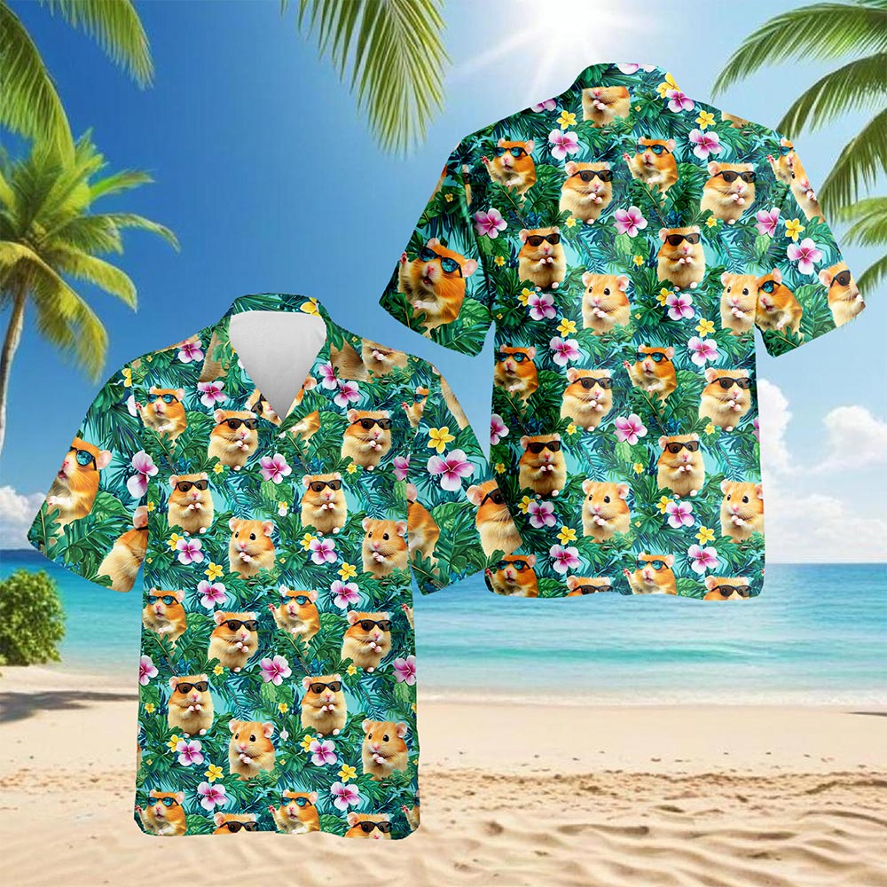 Netecom Hamster Tropical Hawaiian Shirt for Men, Button Down Summer Beach Short Sleeve, Hamster Lover Gifts, Tropical Style, S-5XL