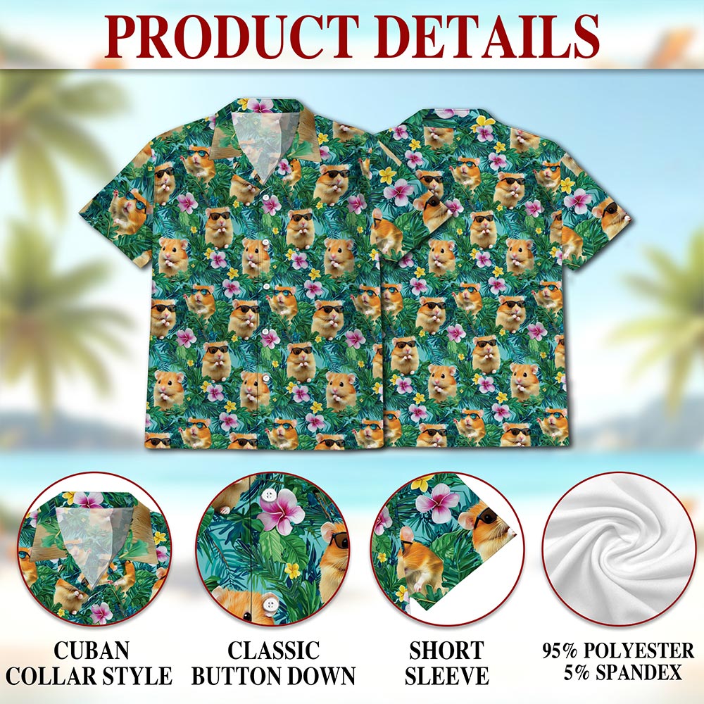 Netecom Hamster Tropical Hawaiian Shirt for Men, Button Down Summer Beach Short Sleeve, Hamster Lover Gifts, Tropical Style, S-5XL