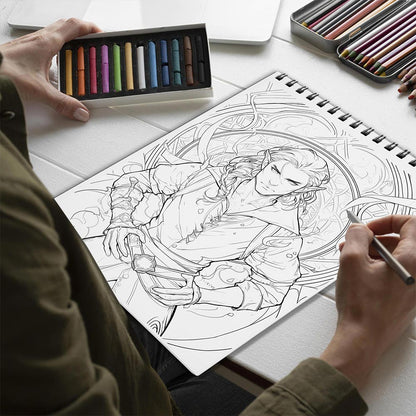 Netecom Handsome Male Elves Spiral Bound Coloring Book for Adults
