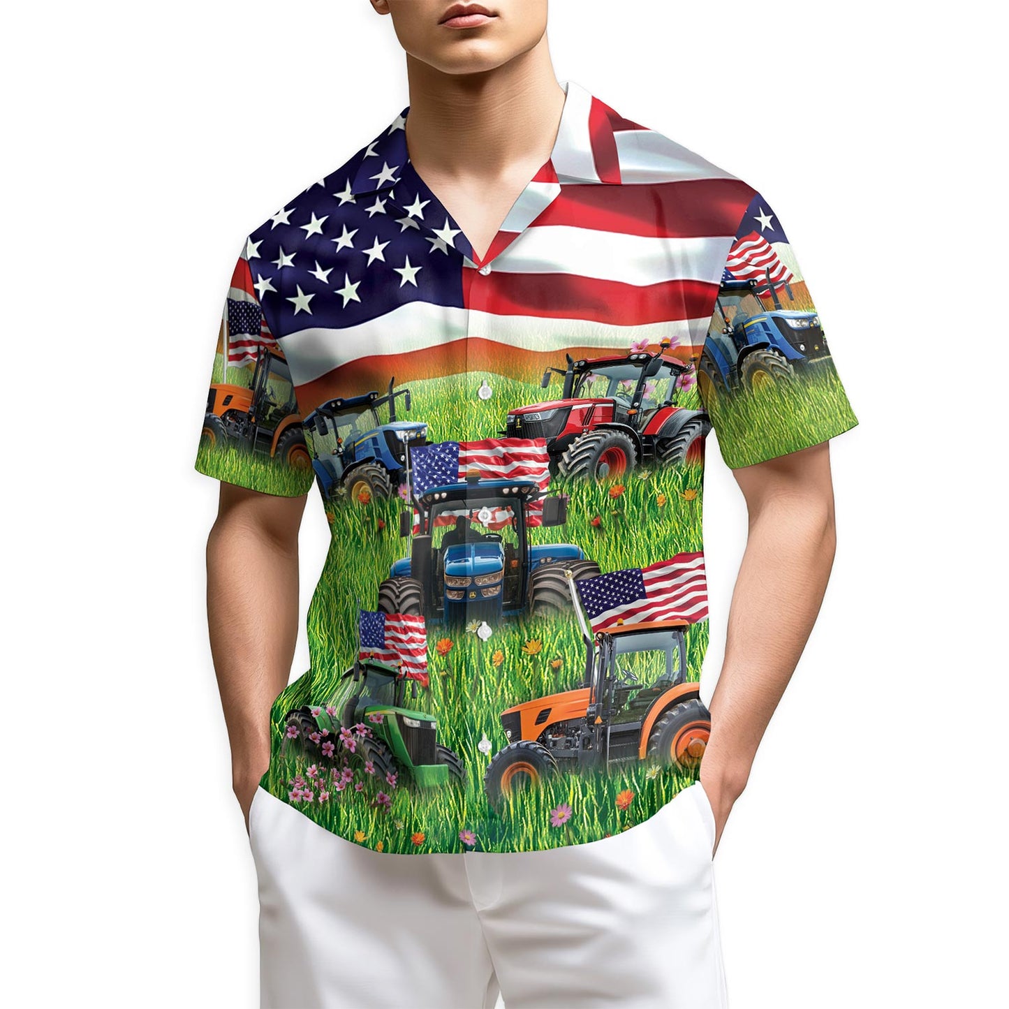 Netecom Happy Tractor Day Hawaiian Shirt for Men