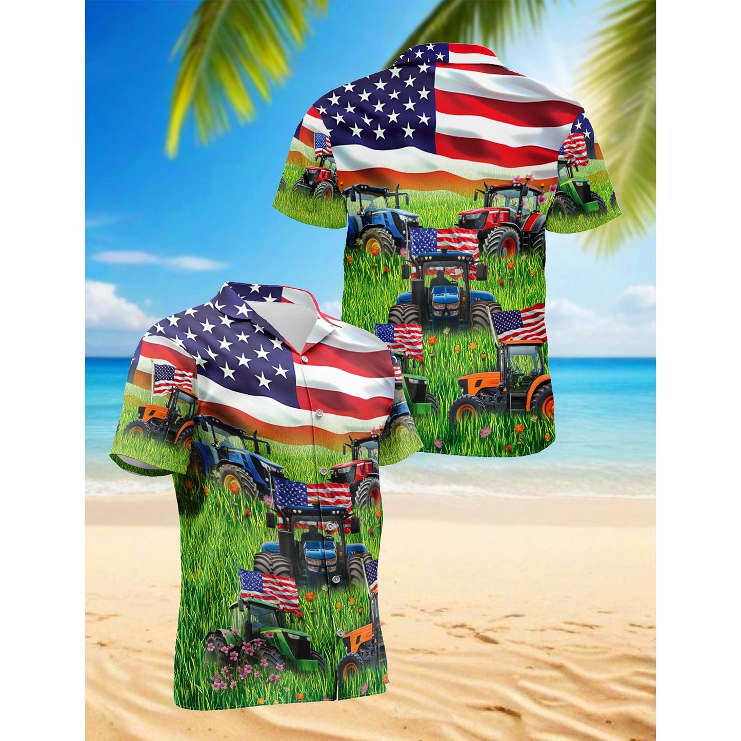 Netecom Happy Tractor Day Hawaiian Shirt for Men, Button Down Summer Beach Short Sleeve, Sizes S-5XL