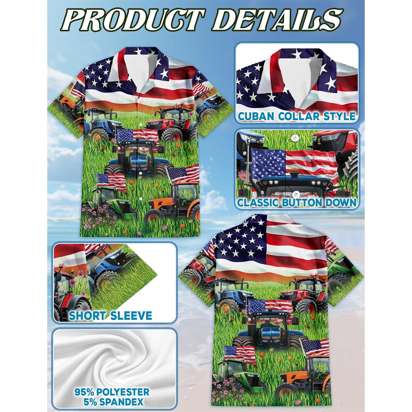 Netecom Happy Tractor Day Hawaiian Shirt for Men, Button Down Summer Beach Short Sleeve, Sizes S-5XL