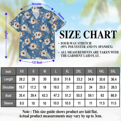 Netecom Hibiscus Flowers Hawaiian Shirt for Men, Button Down Summer Beach Short Sleeve, Tropical Style, Sizes S-5XL