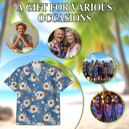 Netecom Hibiscus Flowers Hawaiian Shirt for Men, Button Down Summer Beach Short Sleeve, Tropical Style, Sizes S-5XL