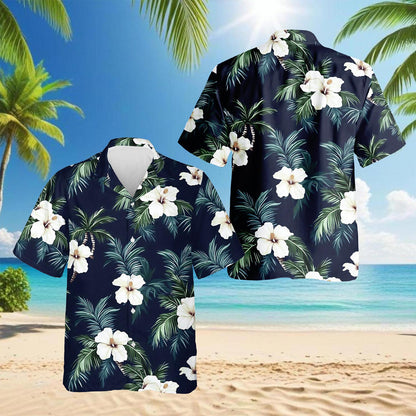 Netecom Hibiscus Island Hawaiian Shirt for Men, Tropical Style, Button Down Summer Beach Short Sleeve, S-5XL