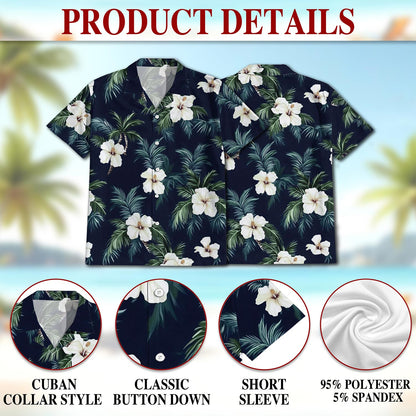 Netecom Hibiscus Island Hawaiian Shirt for Men, Tropical Style, Button Down Summer Beach Short Sleeve, S-5XL