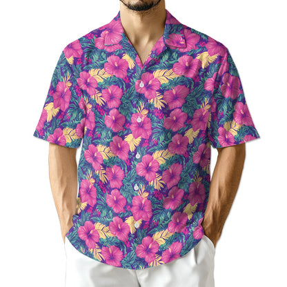 Netecom Hibiscus Purple Hawaiian Shirt for Men
