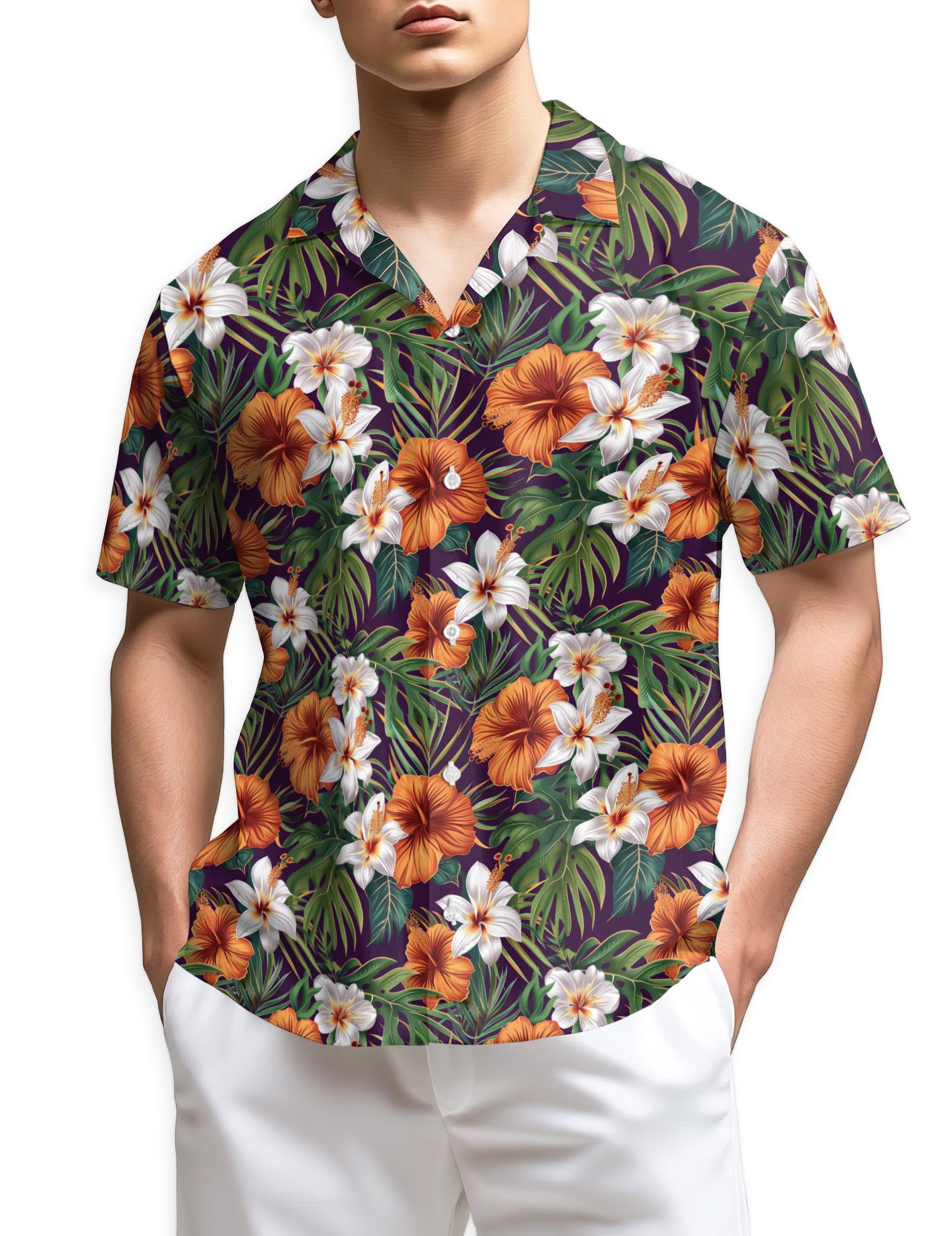 Netecom Hibiscus Purple Hawaiian Shirt for Men