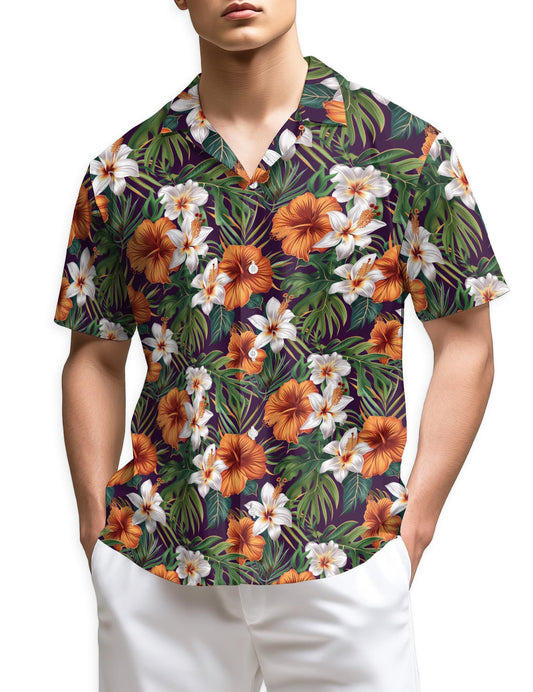 Netecom Hibiscus Purple Hawaiian Shirt for Men