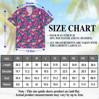 Netecom Hibiscus Purple Hawaiian Shirt for Men, Button Down Summer Beach Short Sleeve, Tropical Style, Sizes S-5XL