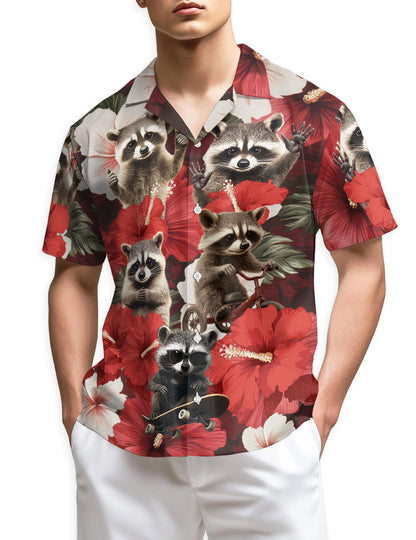Netecom Hibiscus Raccoon Hawaiian Shirt for Men