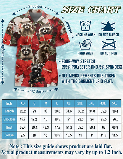 Netecom Hibiscus Raccoon Hawaiian Shirt for Men, Button Down Summer Beach Short Sleeve, Tropical Style, Sizes S-5XL