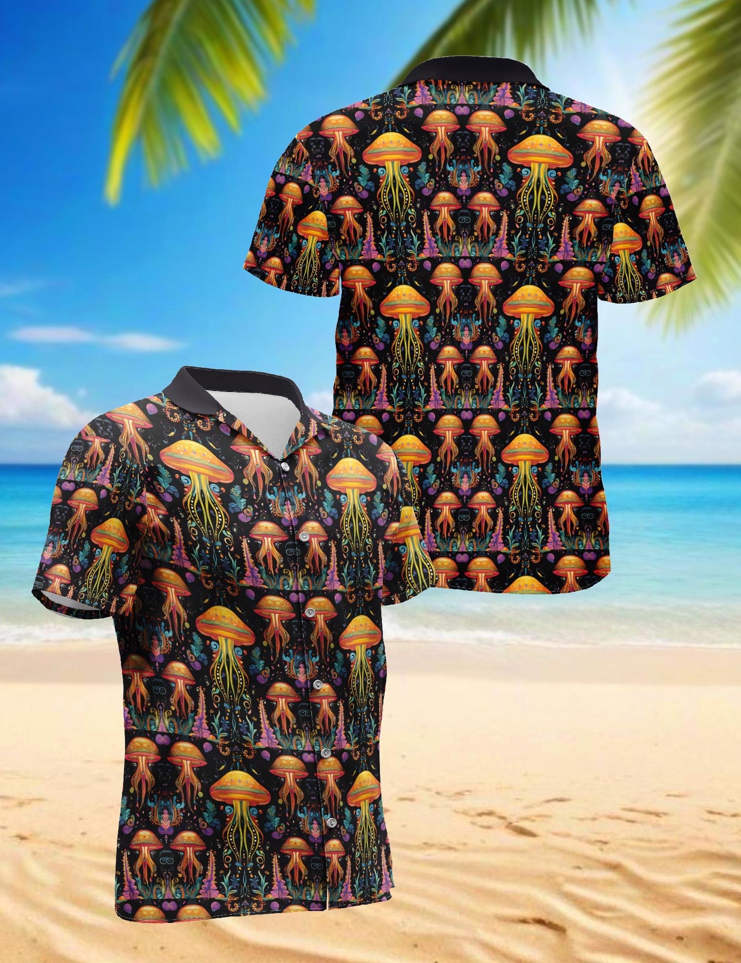 Netecom Hippie Jellyfish Hawaiian Shirt for Men, Retro Style, Button Down Summer Beach Short Sleeve, S-5XL