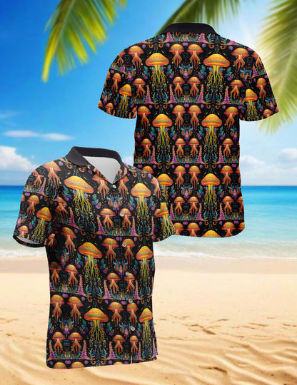Netecom Hippie Jellyfish Hawaiian Shirt for Men, Retro Style, Button Down Summer Beach Short Sleeve, S-5XL