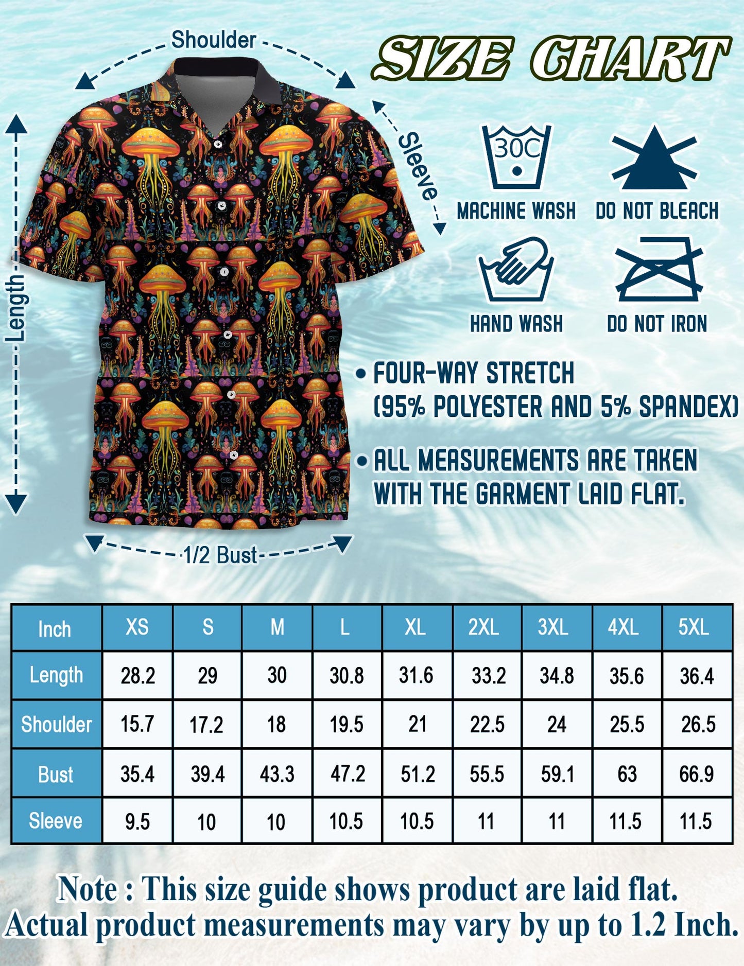 Netecom Hippie Jellyfish Hawaiian Shirt for Men, Retro Style, Button Down Summer Beach Short Sleeve, S-5XL