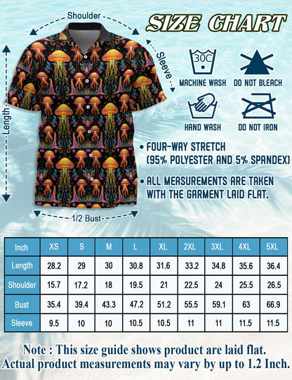 Netecom Hippie Jellyfish Hawaiian Shirt for Men, Retro Style, Button Down Summer Beach Short Sleeve, S-5XL