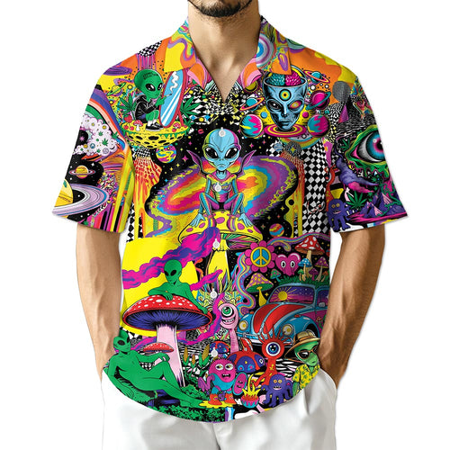 Netecom Hippie Mushroom Alien Hawaiian Shirt