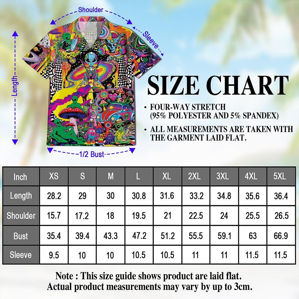 Netecom Hippie Mushroom Alien Hawaiian Shirt for Men Women, Button Down Summer Aloha Beach Short Sleeve, Groovy Style, S-5XL