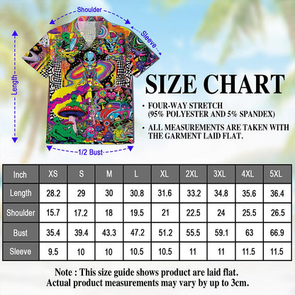 Netecom Hippie Mushroom Alien Hawaiian Shirt for Men Women, Button Down Summer Aloha Beach Short Sleeve, Groovy Style, S-5XL
