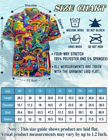 Netecom Hippie Mushroom Hawaiian Shirt for Men, Button Down Summer Beach Short Sleeve, S-5XL